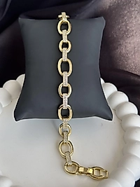 Zirkon taşlı 14ayar altın kaplama kuyumcu model Çelik bileklik