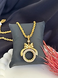 Fiyonklu çeyrek altın uyumlu kolye 60 cm