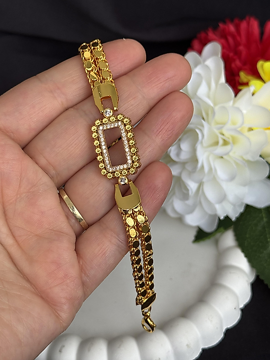 İkili kordon arpa zincirli gram altın uyumlu altın kaplama bileklik model2