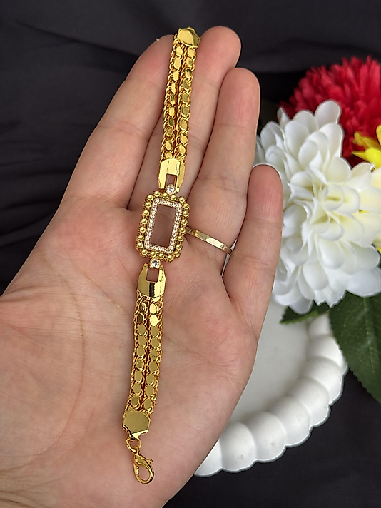 İkili kordon arpa zincirli gram altın uyumlu altın kaplama bileklik model2