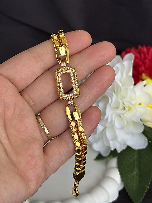 İkili kordon arpa zincirli gram altın uyumlu altın kaplama bileklik model1