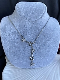 Çelik | Silver Zirkon taşlı sallantılı Y kolye