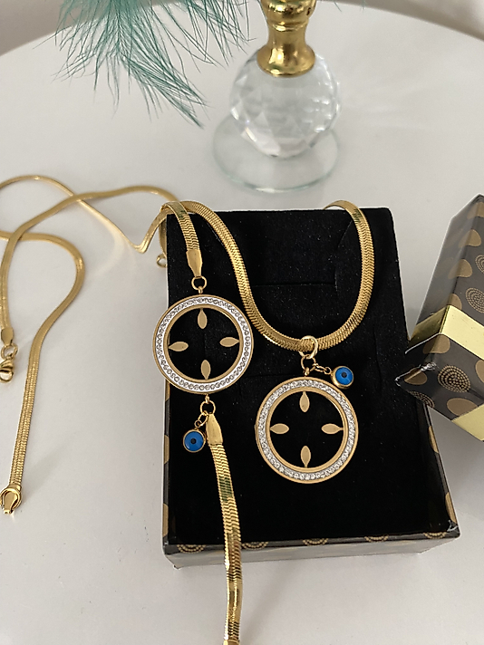 Çeyrek altın uyumlu İtalyan zincirli kolye bileklik set