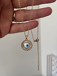Mavi göz gold çelik kolye