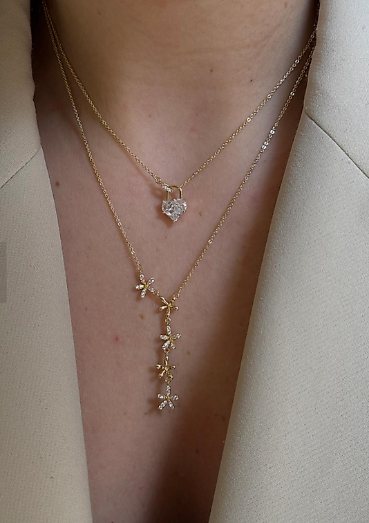 Çelik | Gold Zirkon taşlı sallantılı Y kolye