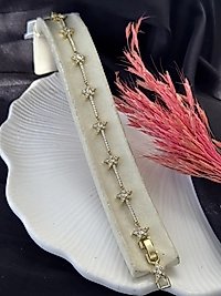 Yıldızlı full Zirkon taş 14 ayar altın kaplama çelik bileklik