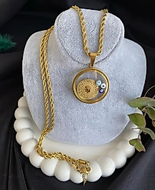 Cam fanus kapaklı Yarım altın uyumlu çelik kolye 60 cm