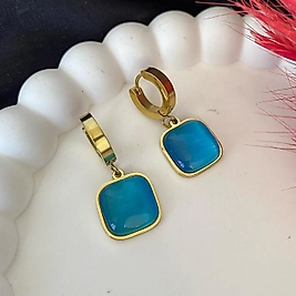 Mavi taşlı kare Sedef küpe