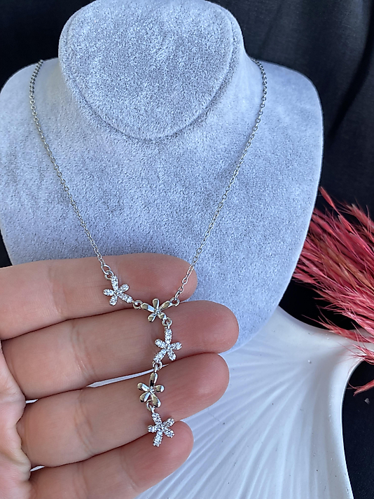 Çelik | Silver Zirkon taşlı sallantılı Y kolye